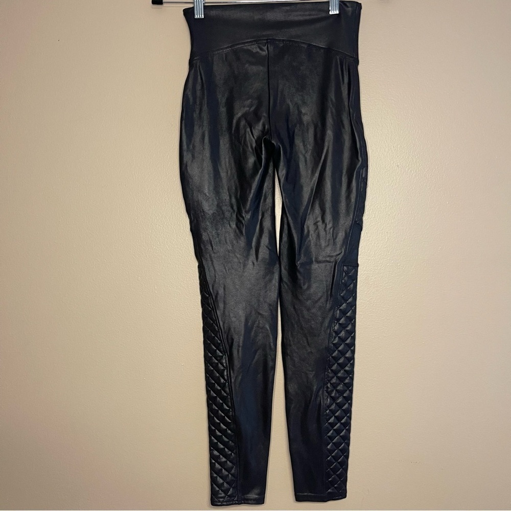 SPANX Black Faux Leather Moto Leggings - Picture 5 of 6